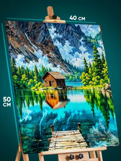 Картина на стену Пейзаж летний природа домик у озера 40x50