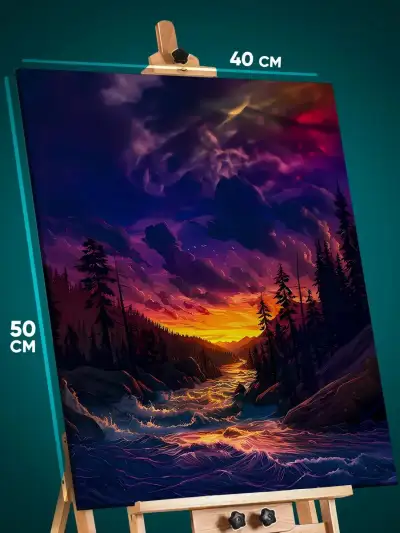 Картина на стену Пейзаж лесной природа закат река 40x50