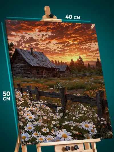 Картина на стену Пейзаж летний домик в деревне 40x50