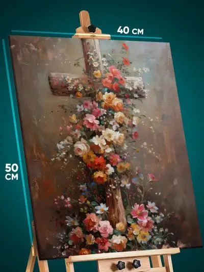 Картина на стену Религия крест цветы 40x50