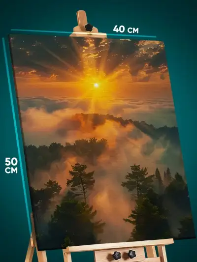 Картина на стену Пейзаж лесной природа туман закат 40x50
