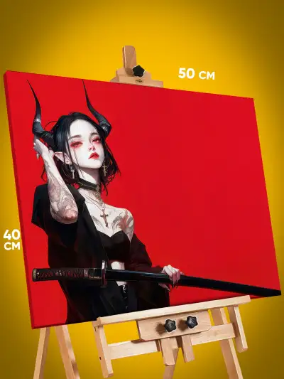 Картина на стену Девушка Аниме-арт демон самурай 40x50