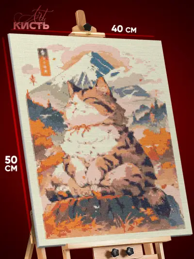 Алмазная мозаика Кот дзен Япония Азия 40x50