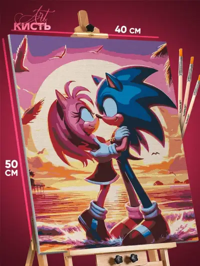 Картина по номерам Sonic мультфильм Еж Соник и Эми Роуз 40x50