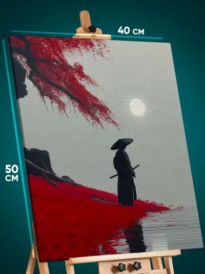 Картина на стену Самурай Япония силуэт озеро 40x50