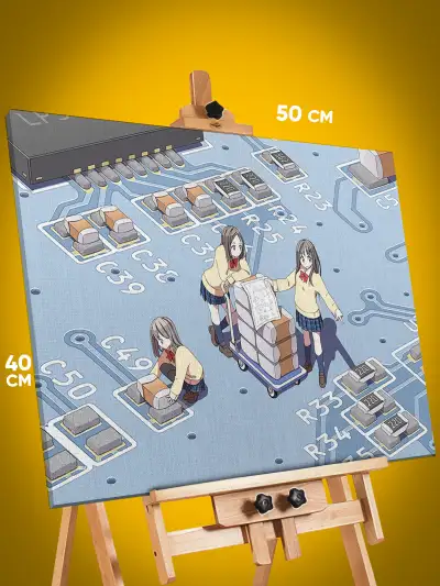 Картина на стену Аниме электроника плата 40x50