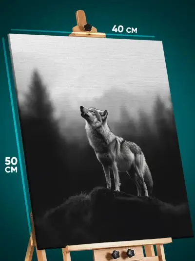 Картина на стену Животные волк монохром 40x50