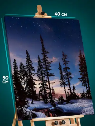 Картина на стену Пейзаж зимний природа ночь река 40x50