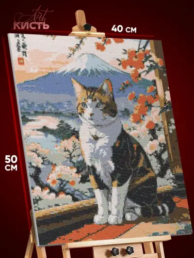 Алмазная мозаика Котики Япония гора Фудзиями 40x50