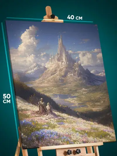 Картина на стену Темная фэнтези рыцарь и девушка замок 40x50