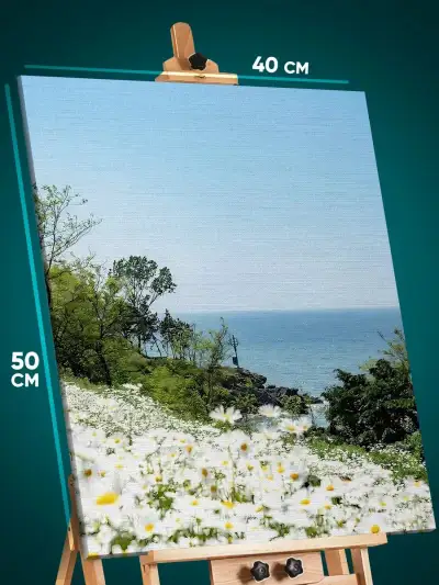 Картина на стену Пейзаж цветы поле и море 40x50