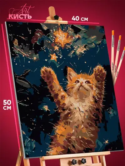 Картина по номерам Кот и звезды 40x50