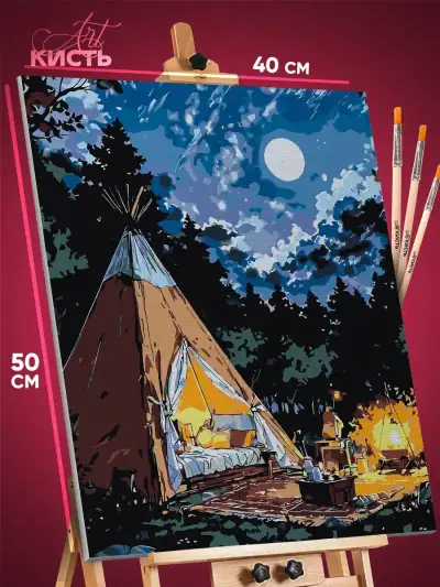 Картина по номерам Пейзаж летний природа ночь кемпинг лес 40x50