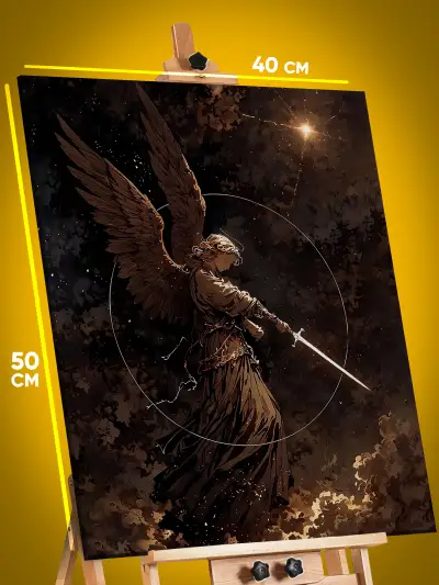 Картина на стену Темная фэнтези Ангел с мечом космос 40x50