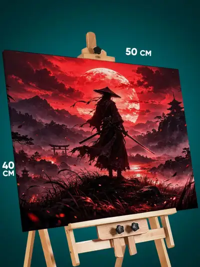 Картина на стену Самурай Япония красная луна 40x50