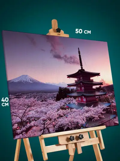 Картина на стену Пейзаж Япония башня сакура Фудзияма 40x50