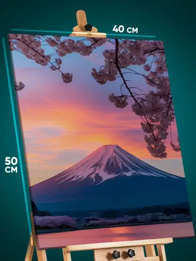 Картина на стену Пейзаж лесной природа гора Фудзияма озеро 40x50