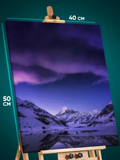 Картина на стену Пейзаж зимний природа горы река звезды 40x50
