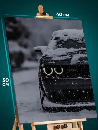 Картина на стену Авто Dodge Challenger в снегу 40x50