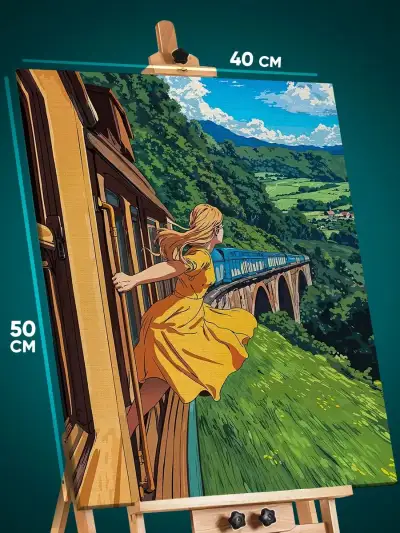 Картина на стену Хаяо Миядзаки Аниме пейзаж поезд 40x50