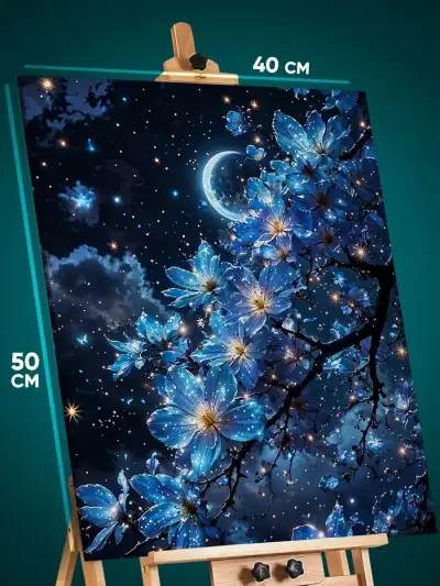 Картина на стену Цветы ночь луна 40x50