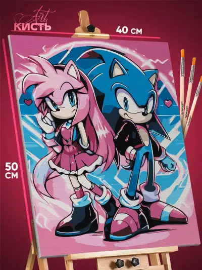 Картина по номерам Sonic мультфильм Еж Соник и Эми Роуз 40x50