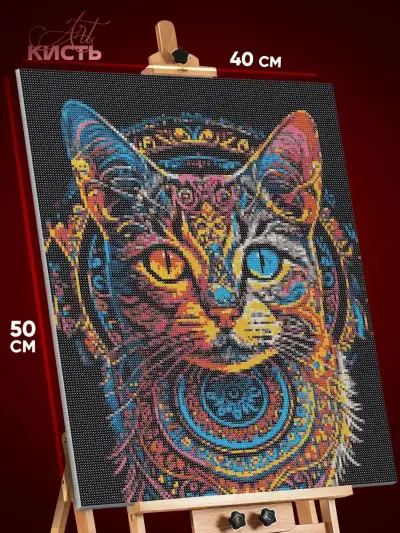 Алмазная мозаика Кот мандала орнамент 40x50
