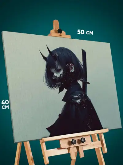 Картина на стену Девушка Арт самурай демон Япония 40x50