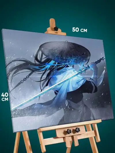 Картина на стену Самурай Япония в бамбуковой шляпе 40x50