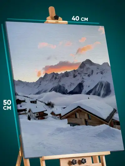Картина на стену Пейзаж зимний природа деревня 40x50