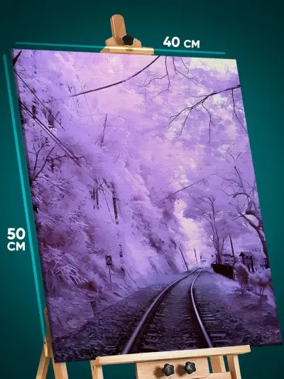 Картина на стену Пейзаж зимний природа железная дорога 40x50