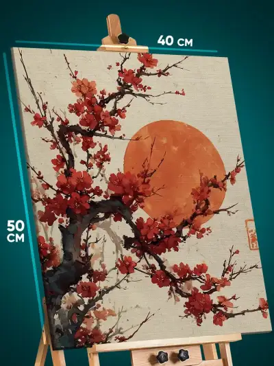 Картина на стену Пейзаж Япония винтаж луна сакура 40x50