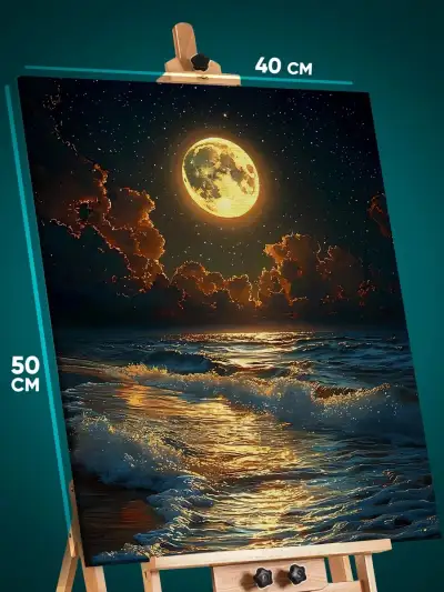 Картина на стену Пейзаж морской природа ночь луна волны 40x50