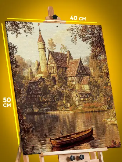 Картина на стену Пейзаж осенний дом у реки 40x50