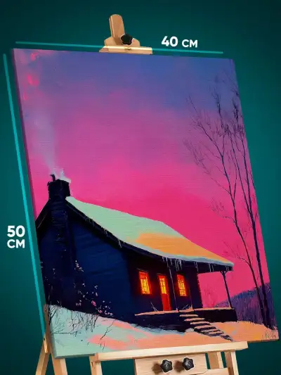 Картина на стену Пейзаж зимний природа домик закат 40x50