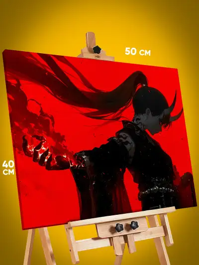 Картина на стену Девушка Аниме-арт демон самурай 40x50