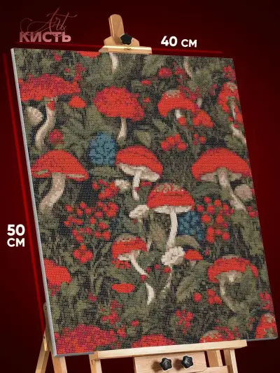 Алмазная мозаика Цветы грибы мухоморы 40x50