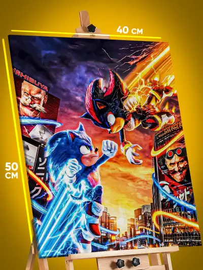 Картина на стену Sonic мультфильм Еж Соник и Шэдоу 40x50