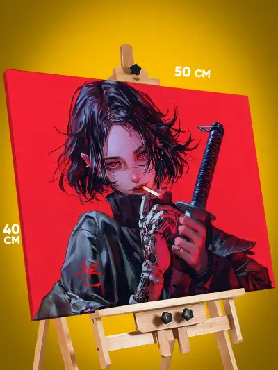 Картина на стену Девушка Аниме-арт самурай 40x50