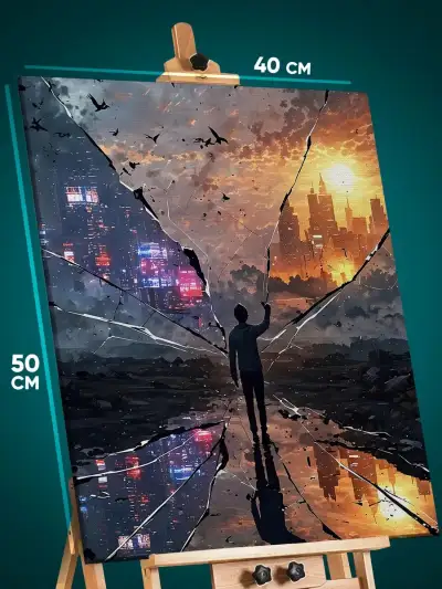 Картина на стену Человек Арт сюрреализм город 40x50