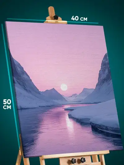 Картина на стену Пейзаж зимний природа горы река луна 40x50