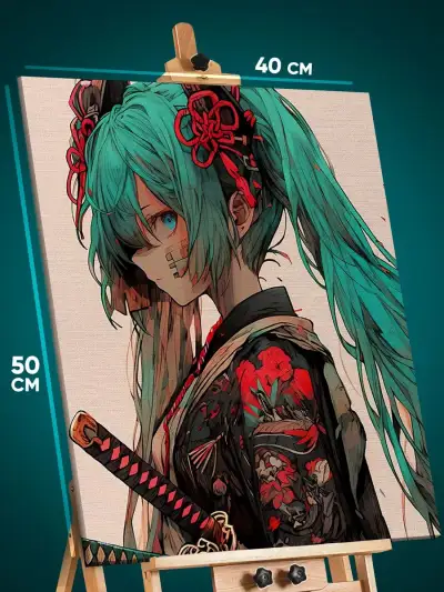 Картина на стену Vocaloid Мику Хатсуне самурай 40x50