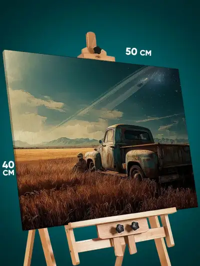 Картина на стену Авто грузовик в поле 40x50