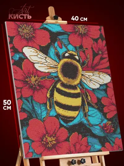 Алмазная мозаика Животные пчела шмель цветы 40x50