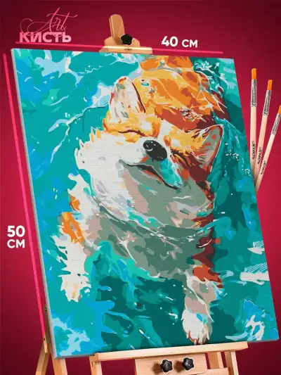 Картина по номерам Собака Корги плавает 40x50