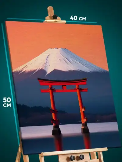 Картина на стену Пейзаж Япония Фудзияма гора и тории 40x50